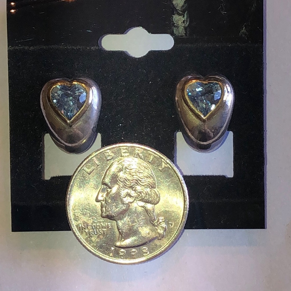 Pranda Designs 925 Heart Shaped Sterling Silver Earrings with Blue Gemstone - Picture 3 of 8